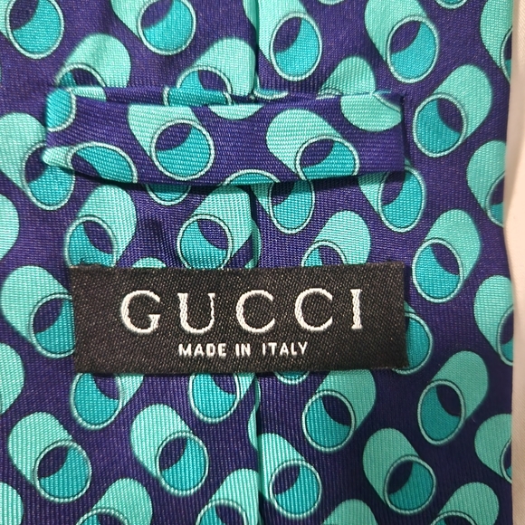 Gucci Mens Silk Tie Navy/teal Vivid Colors Italy - Picture 2 of 8
